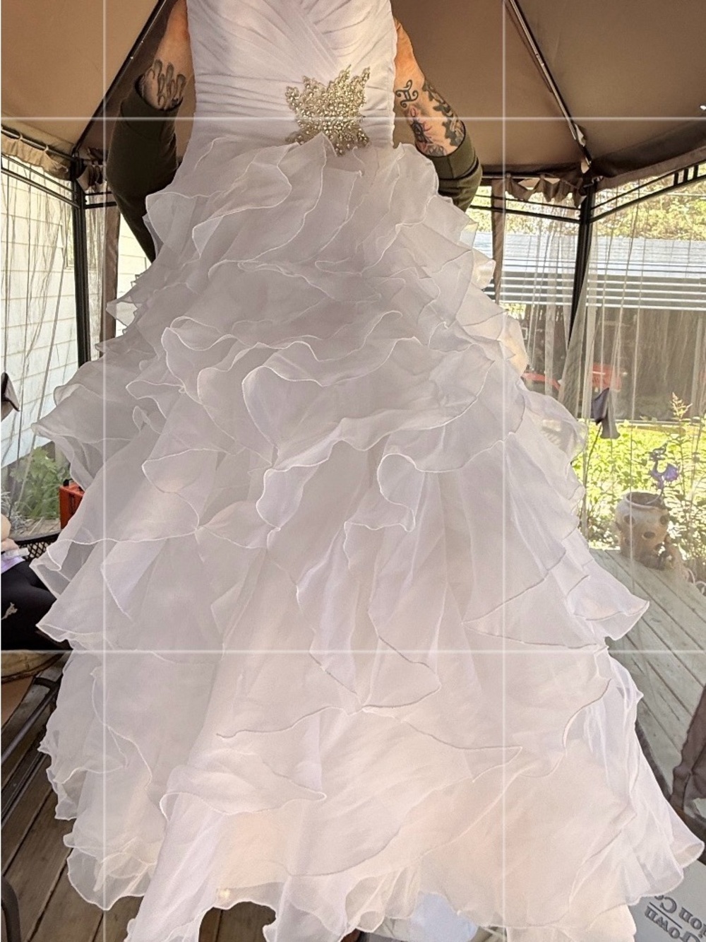 Allure Bridal Dress-White Ruffled Strapless Wedding Gown Sz 10 - Picture 11 of 12
